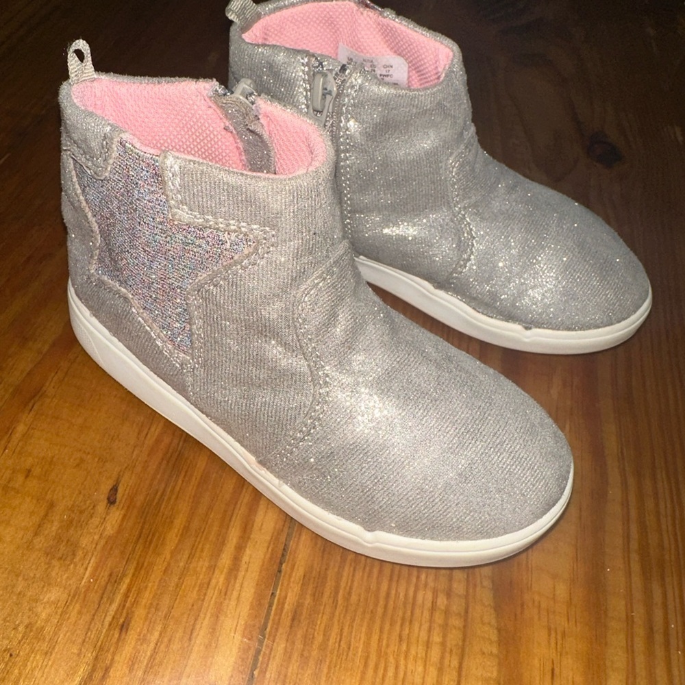 Stride Rite Sparkly Silver Kids Shoes with Pink Lining